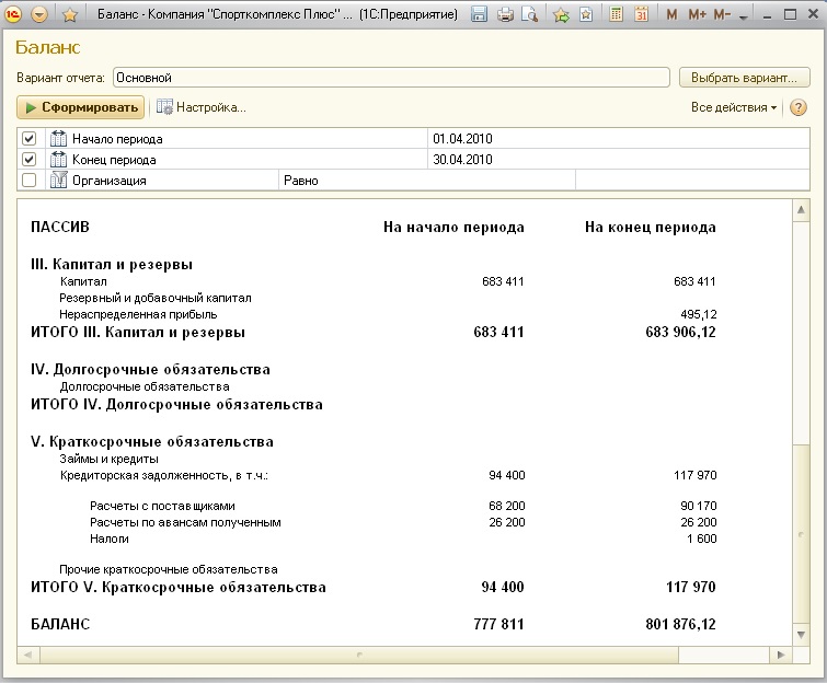 1с отчет управленческий баланс